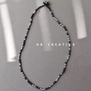 Choker necklace hematite with black agate hand woven